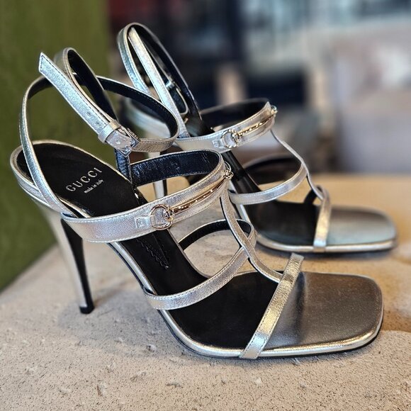 Gucci Shoes - Gucci Metallic Leather Sandal 771563 B8B00 - 8106 Leather Size 38 New